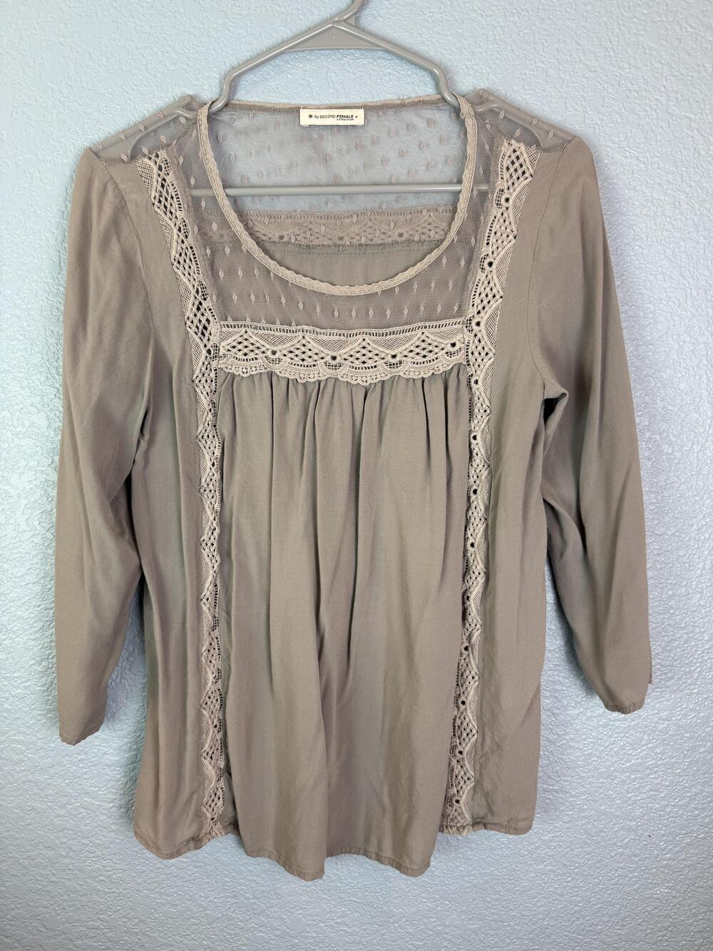 Second Female Camille Blouse Womens Small Lace Mesh Boho Long Sleeve Top